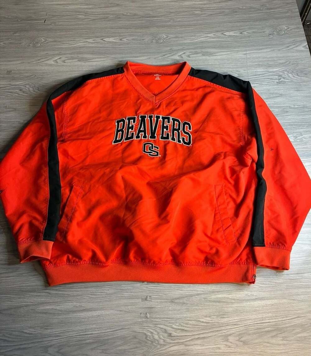 Oregon State Beavers V-Neck Windbreaker Jacket Size Large Orange Black